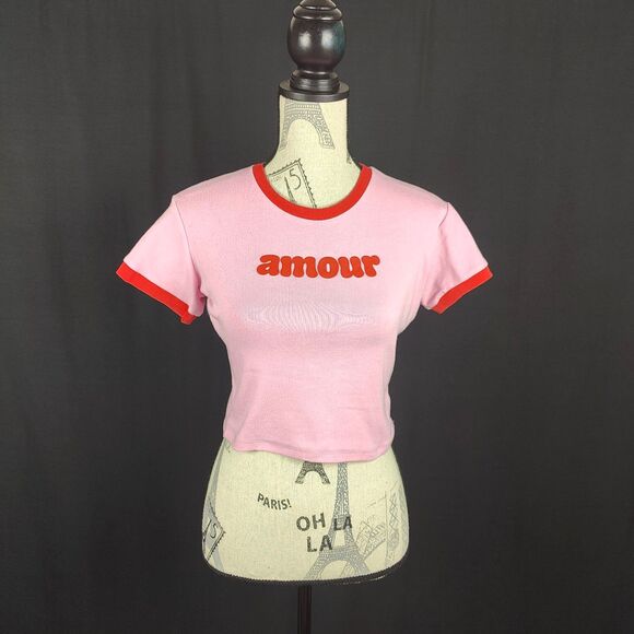 Dollskill ♡ Sugar Thrillz ♡ Amour Cropped Ringer Baby Tee - Picture 1 of 6